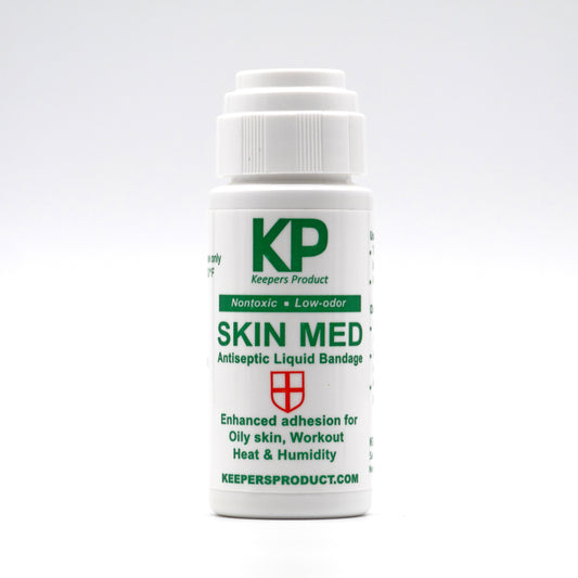 Bottle of KP Skin Med antiseptic liquid bandage on a white background
